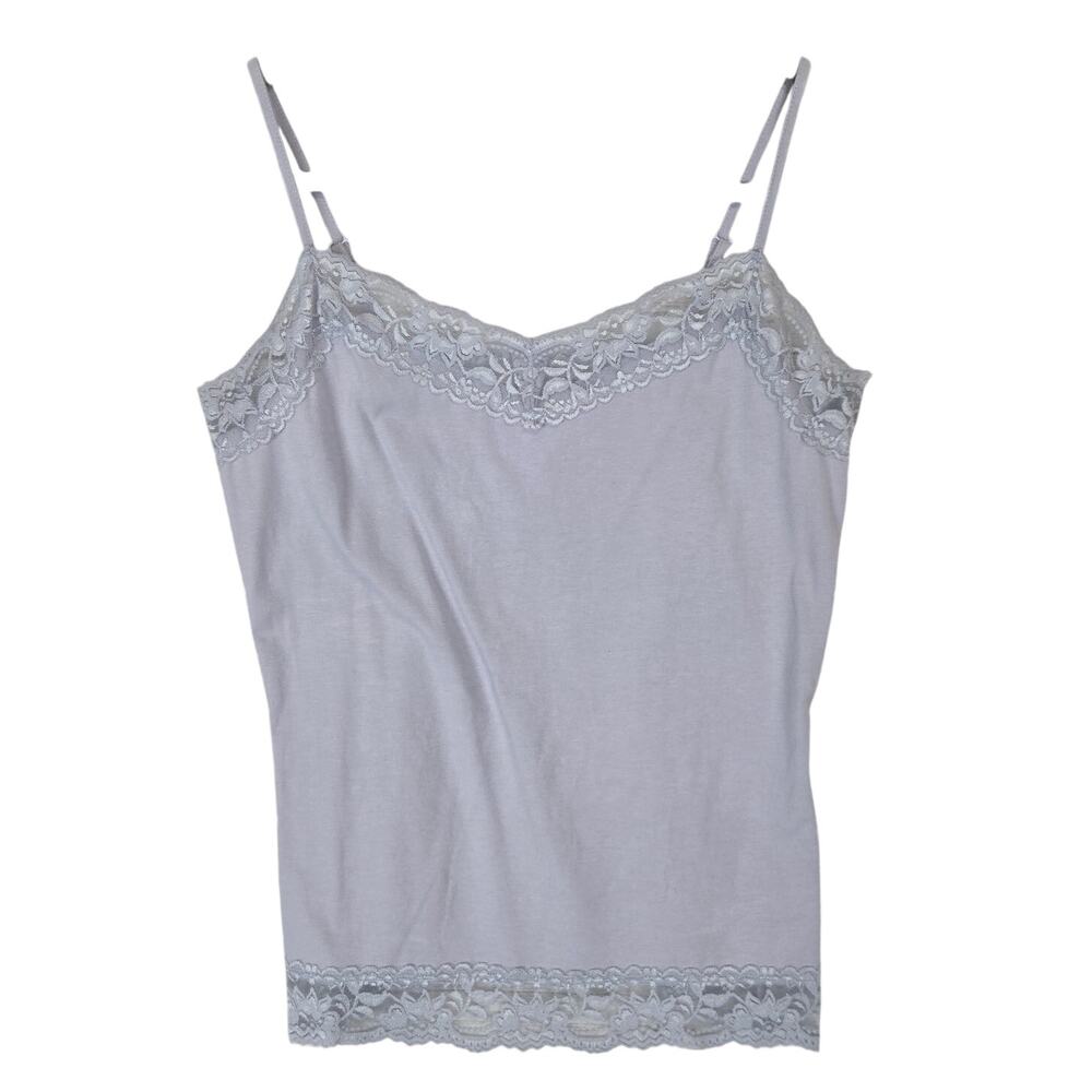 Y2K Purple Lace Cami Top S Adj Strap Lilac Mesh Floral Lace Trim Retro Coquette